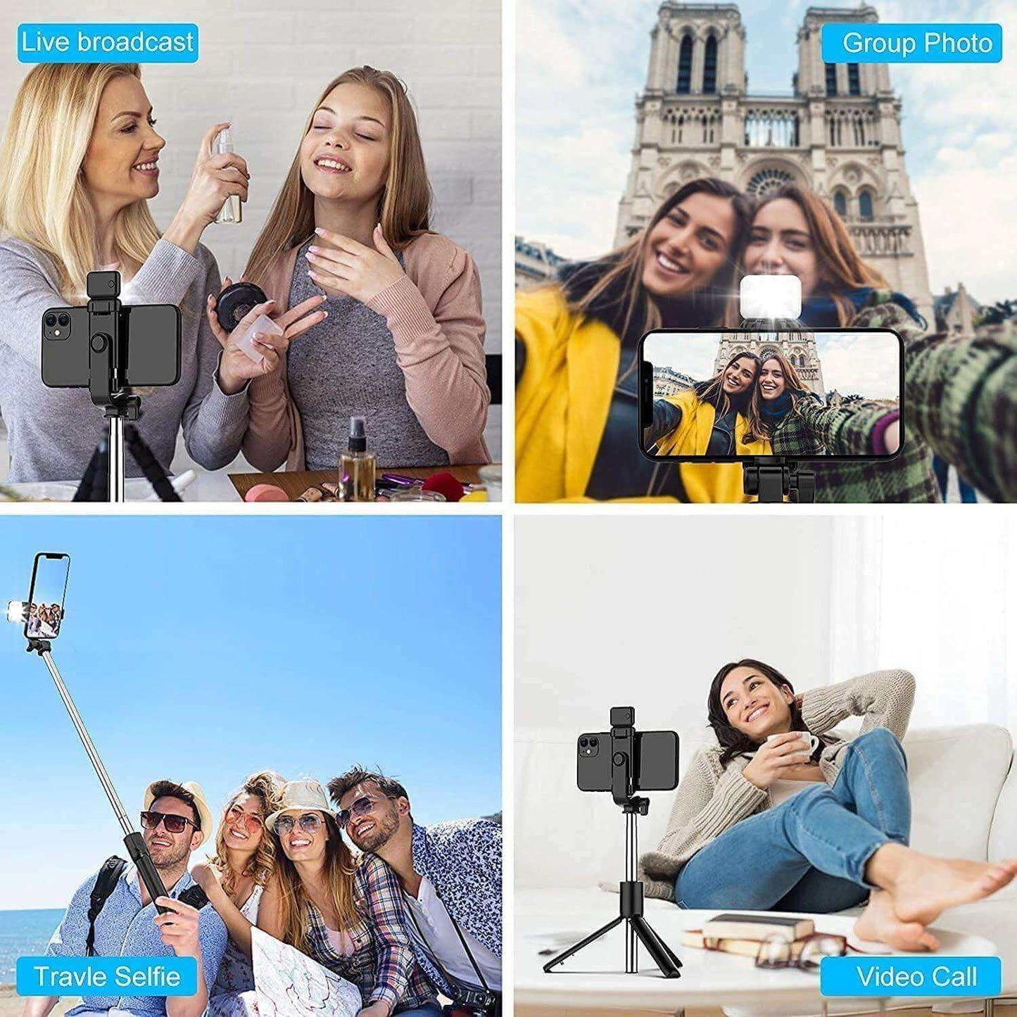 3 in 1 Wireless Selfie Stick Tripod with Flash Light